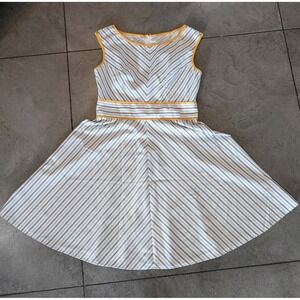 London Style -‎ Striped Fit and Flare Dress Sleeveless Yellow - Size 12